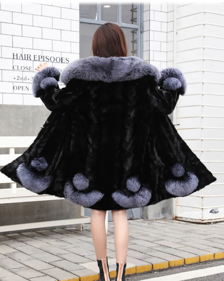 Бесплатная доставка новая куртка из натурального меха норки длинное пальто