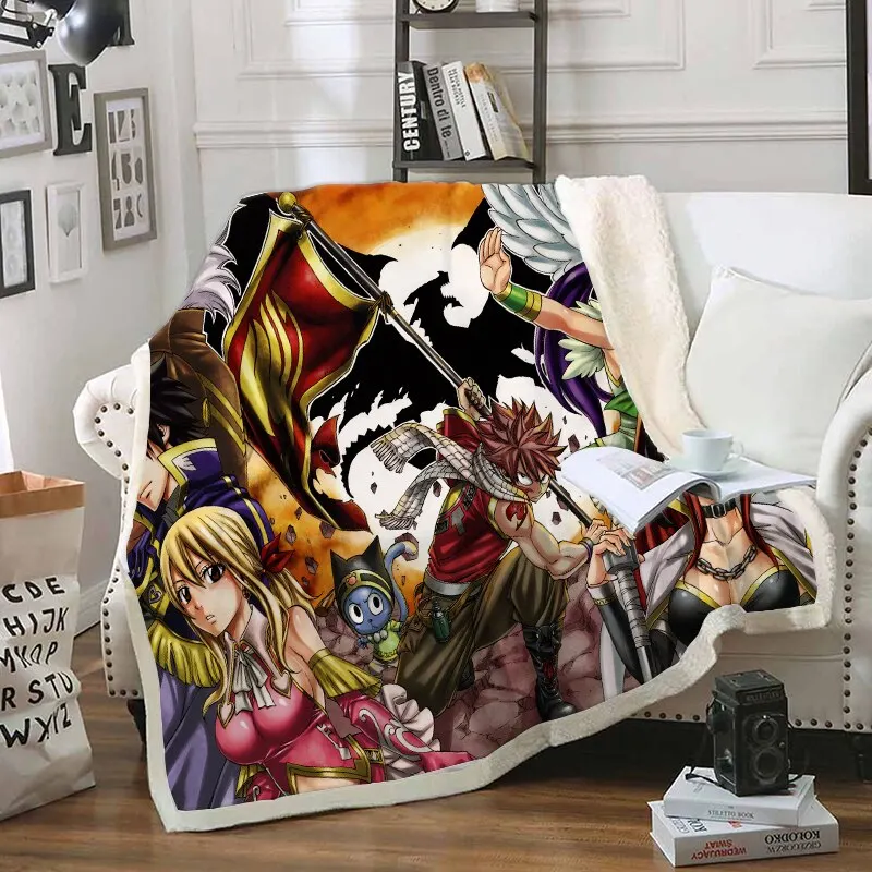 

Fairy Tail Funny Character Blanket 3D Print Sherpa Blanket on Bed Home Textiles Dreamlike Style 15