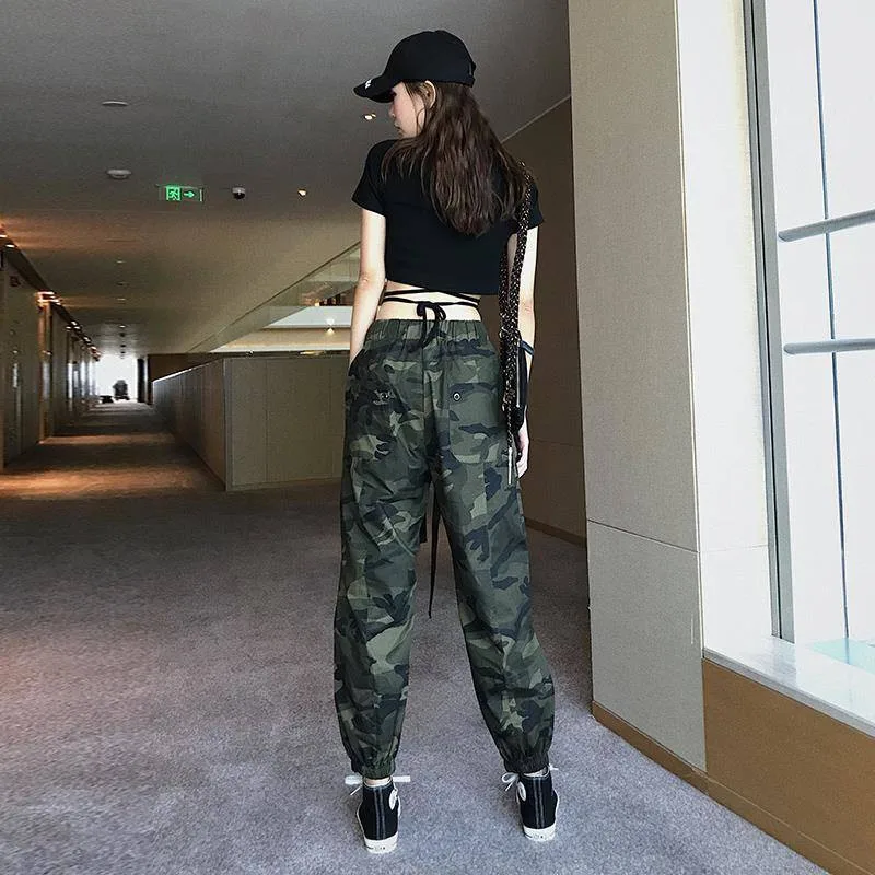 

Women Mid Waist Camouflage Pants Fashion Capri Trouser Ankle-Length Sweatpants Streetwear Camo Pocket Belted Pants Funny Women