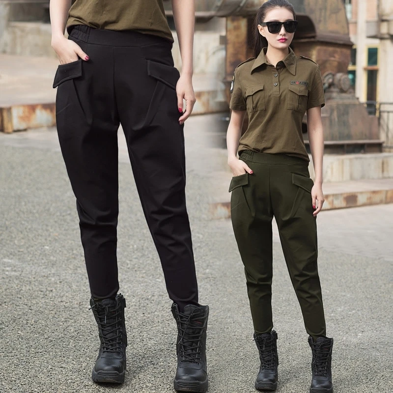 

Autumn Women's Pants and Winter Harem Pants Women's Casual Trousers Were Thin Elastic Waist Pants Large Size Radish Pants Black