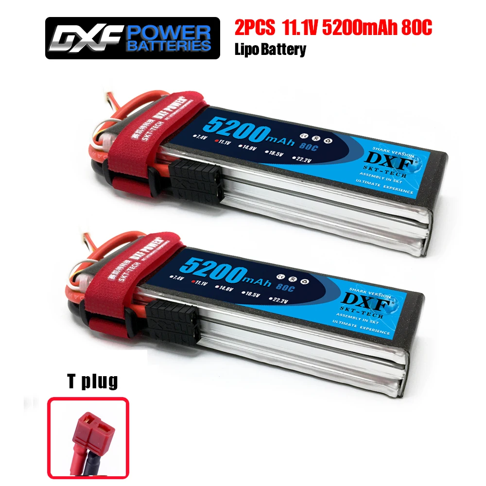 DXF RC батарея 2 шт 11,1 V 5200mAh 80C-160C 3S Lipo батарея для RC вертолетов самолета автомобиля дрона FPV лодки грузовика - Цвет: T Plug