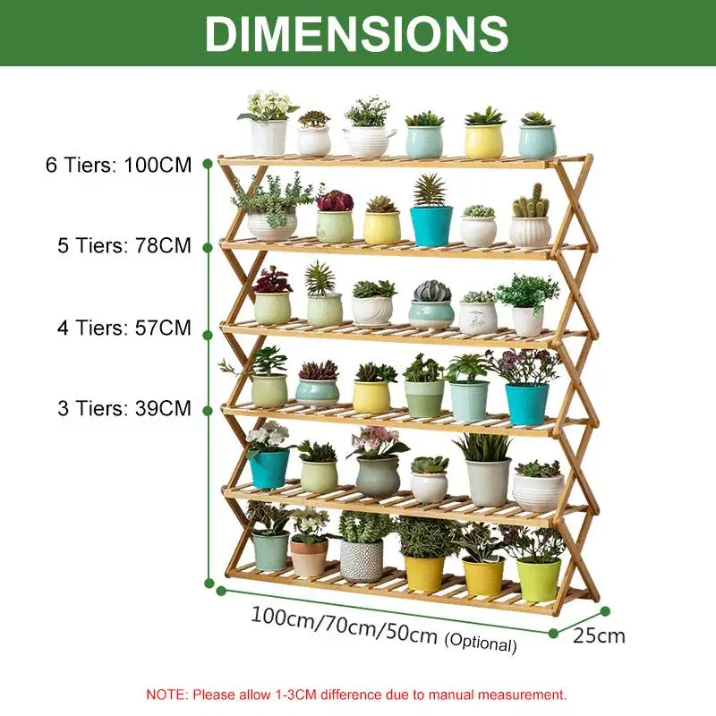 

3/4/5/6 Tiers 50/70/100CM Installation-free Foldable Wooden Plant Stand/Shoes Shelf Flower Pots Rack Terrace/Balcony Decoration