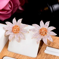 siscathy korean fashion flower stud earrings for women girl female trend elegant pink crystal earring party jewelry accessories