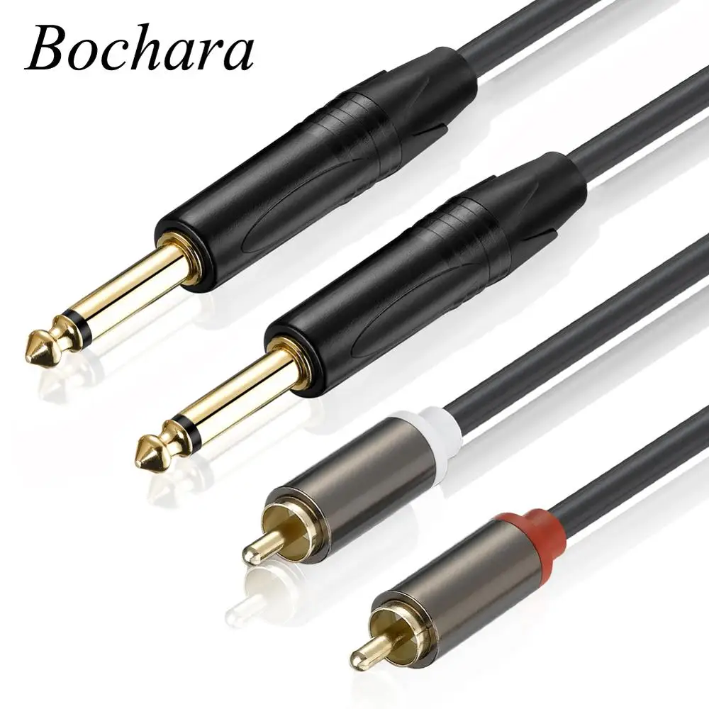 

Bochara 1,5 м 2RCA до 2x6,5 мм двойной 1/4 дюймов TS OFC аудио кабель фольга + Плетеный экранированный