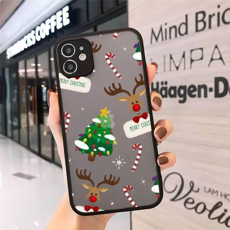 

Christmas Deer Bear Phone Case Matte Transparent for iPhone 7 8 11 12 s mini pro X XS XR MAX Plus cover funda