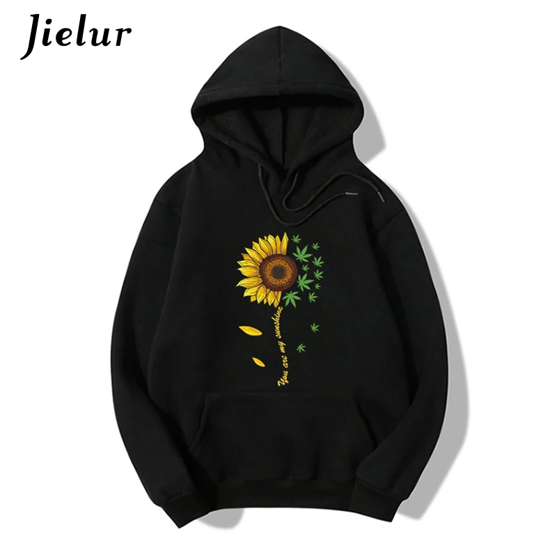 Jielur Новинка зимы с принтом в виде подсолнухов женские толстовки капюшоном