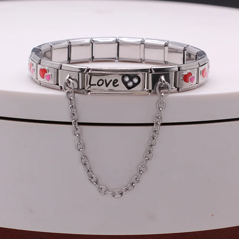 Hapiship 2021 Новое для женщин браслет из нержавеющей стали 9 мм Love CZ Шарм звеньев цепи