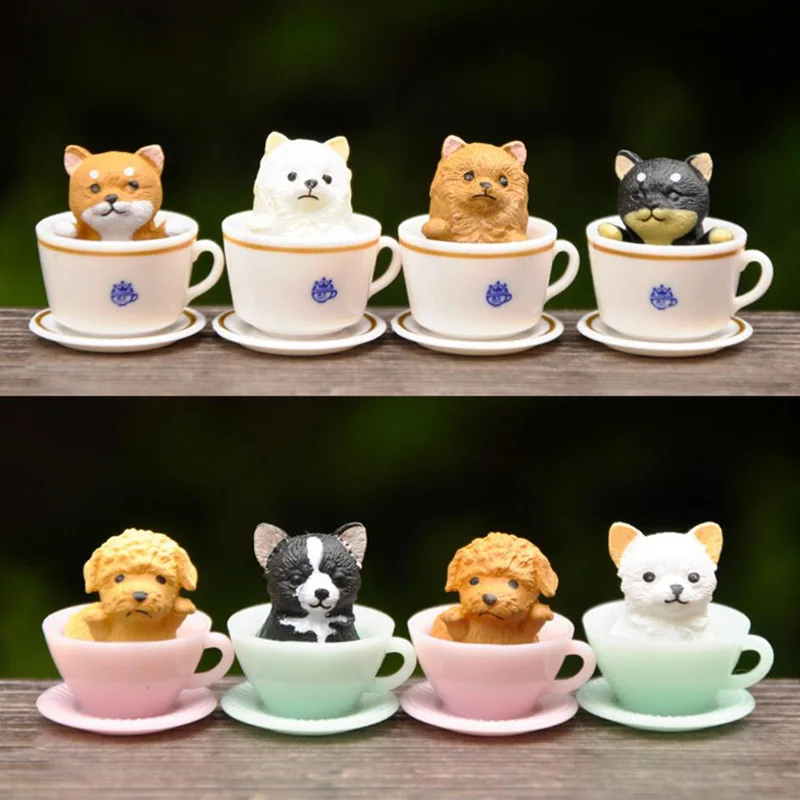 8 шт./компл. котенок и щенок в чашке декоративная модель микро кошки собаки