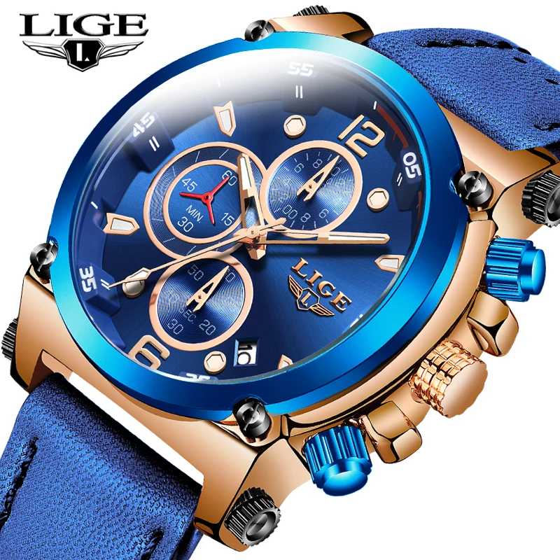 Часы LIGE Мужские кварцевые брендовые Роскошные модные деловые повседневные