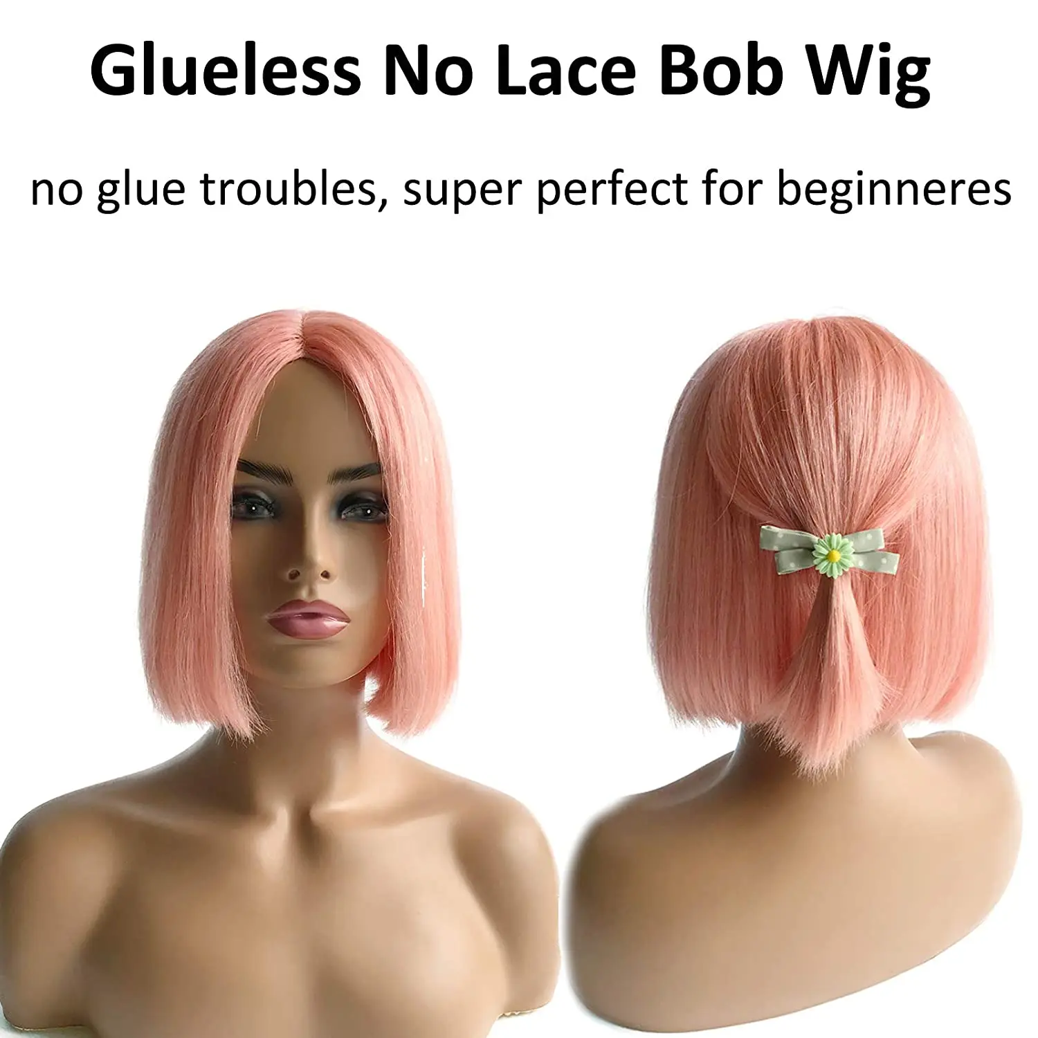 Full Machine Made Pink Wigs in Human Hair 180% Density Straight Non Lace Front Bob Wig None Lace Short Cut Wigs For Black Women