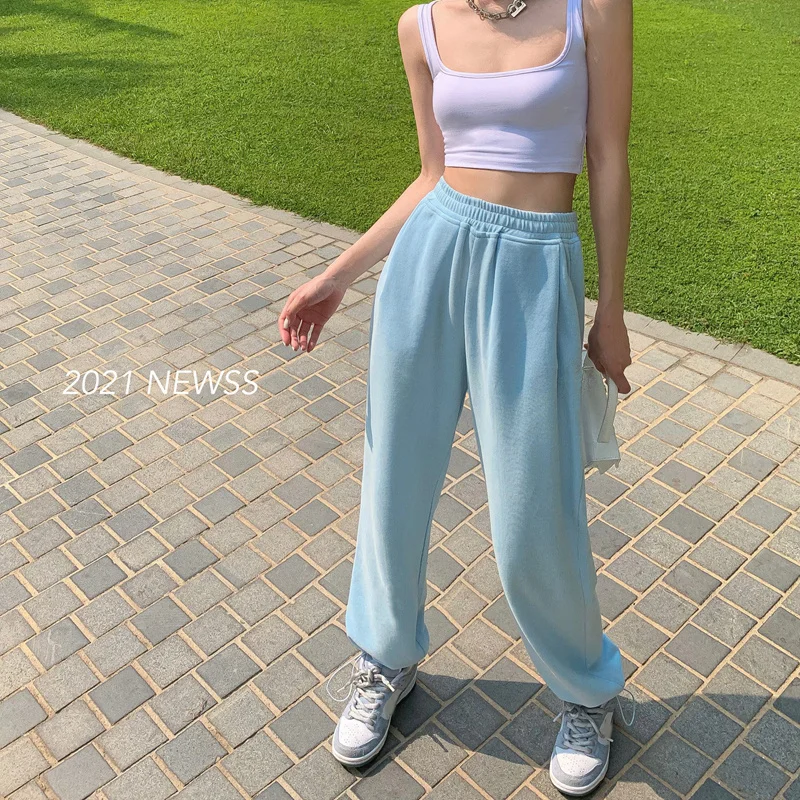 

Sports Pants Female Wide-Leg Pants High Waist Petite Casual Pants Versatile Slimming Slim Fit Autumn Trousers Blue Sweatpants