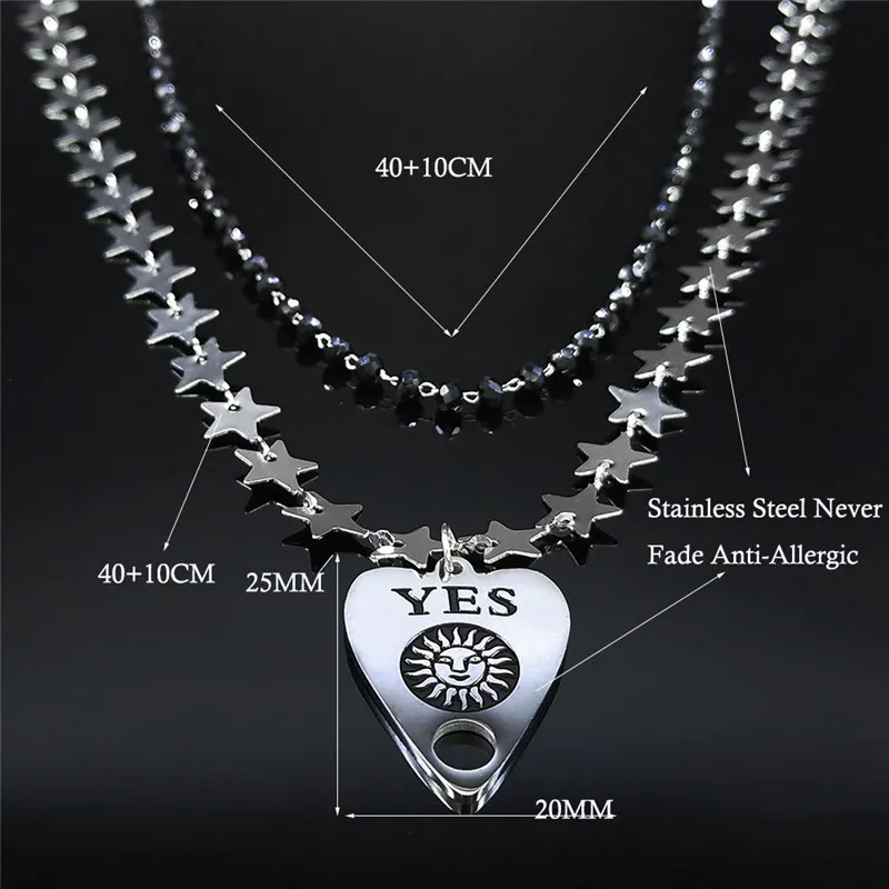 

2PCS Pentagram Divining Sun YES Black Crystal StainlessSteel Layered Necklaces Jewelrycollier signe astrologique NXS02