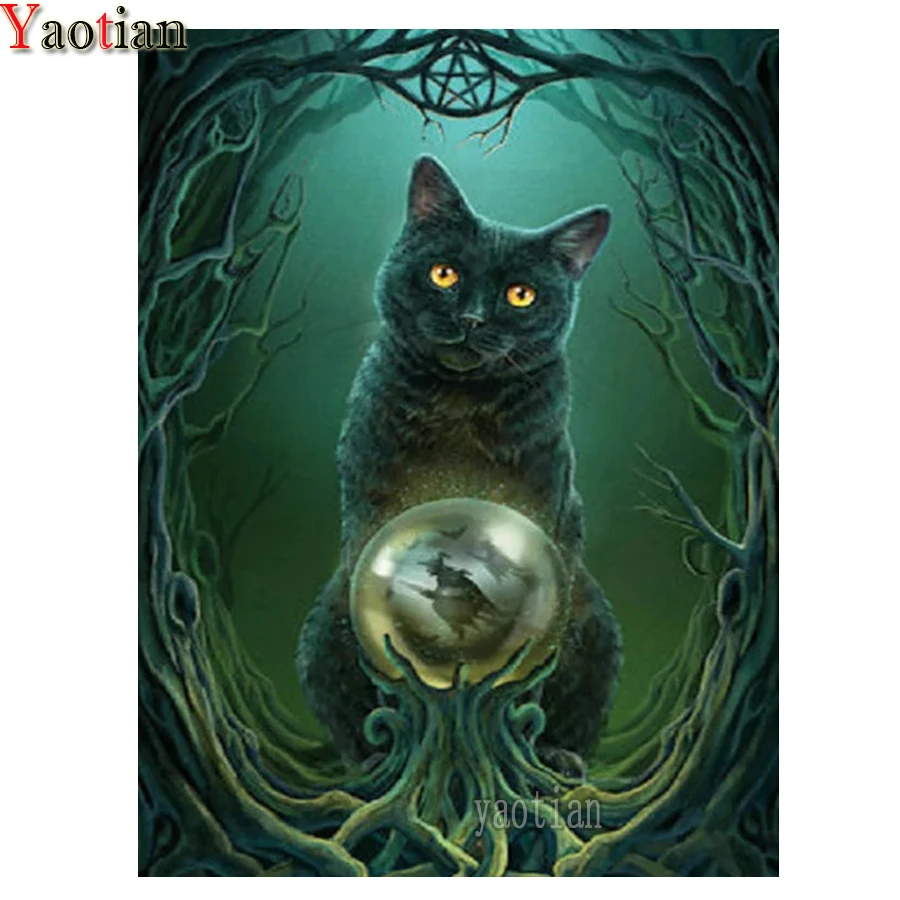 

Алмазная 5D картина «сделай сам», алмазная вышивка, ведьма, Черный кот, картины стразы, мозаика, подарок на Хэллоуин, Набор для вышивки крести...