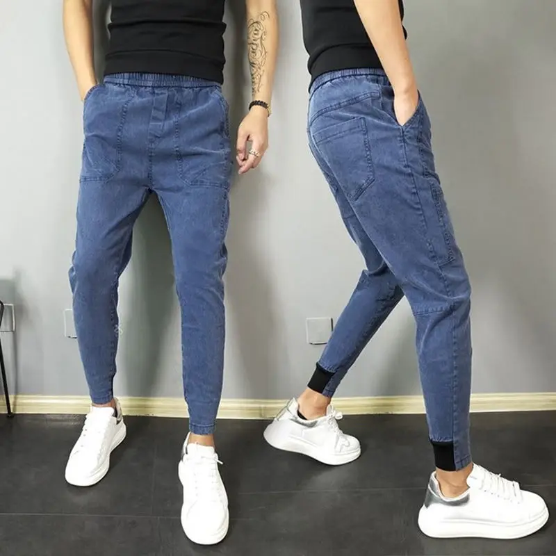

Solid color slim fit small leg jeans pants men's Korean fashion ins social youth net red new Harem Pants in spring and summer