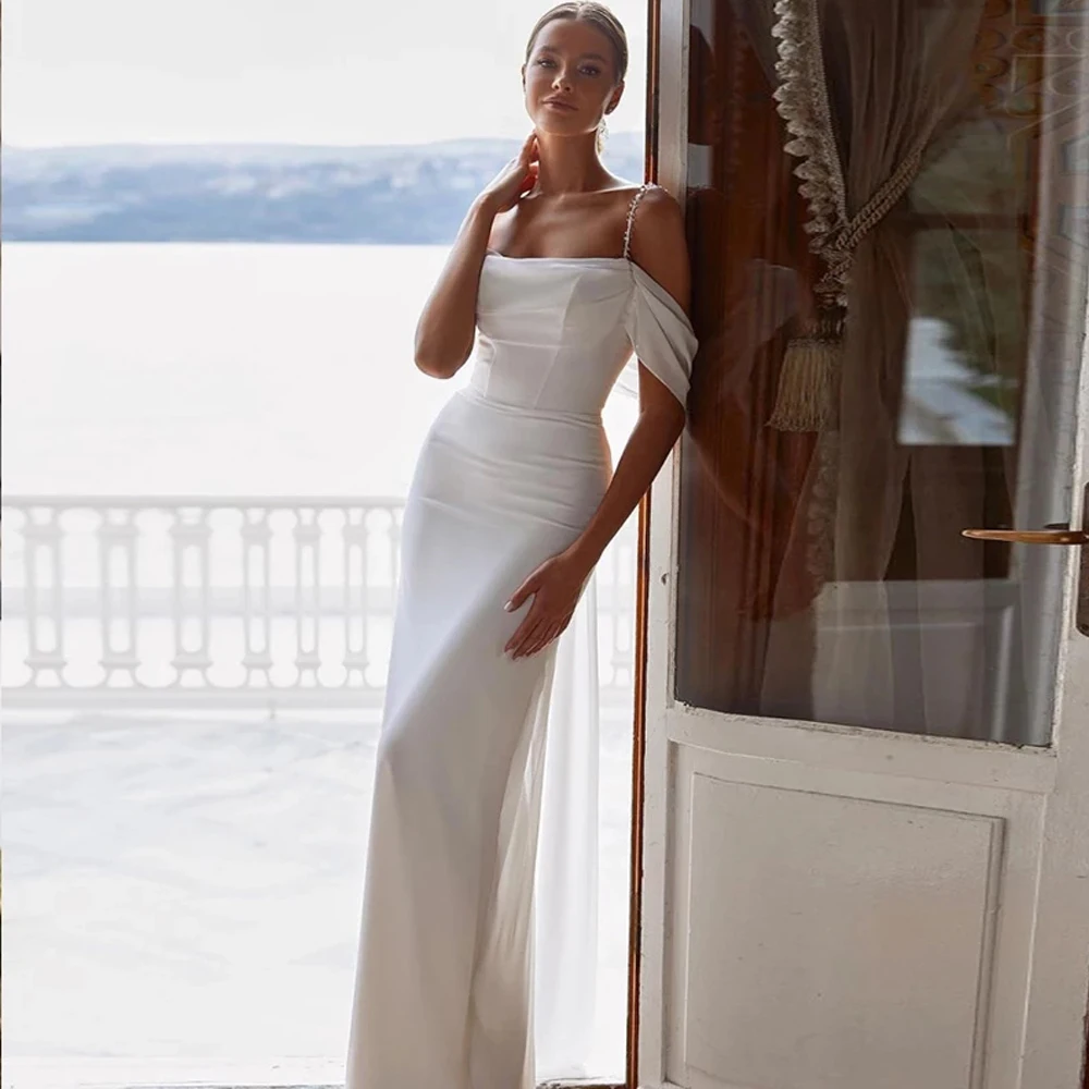 

Sexy Mermaid Wedding Dresses Custom Made Square Collar Off-Shoulder Lace Up 2021 Bridal Gowns