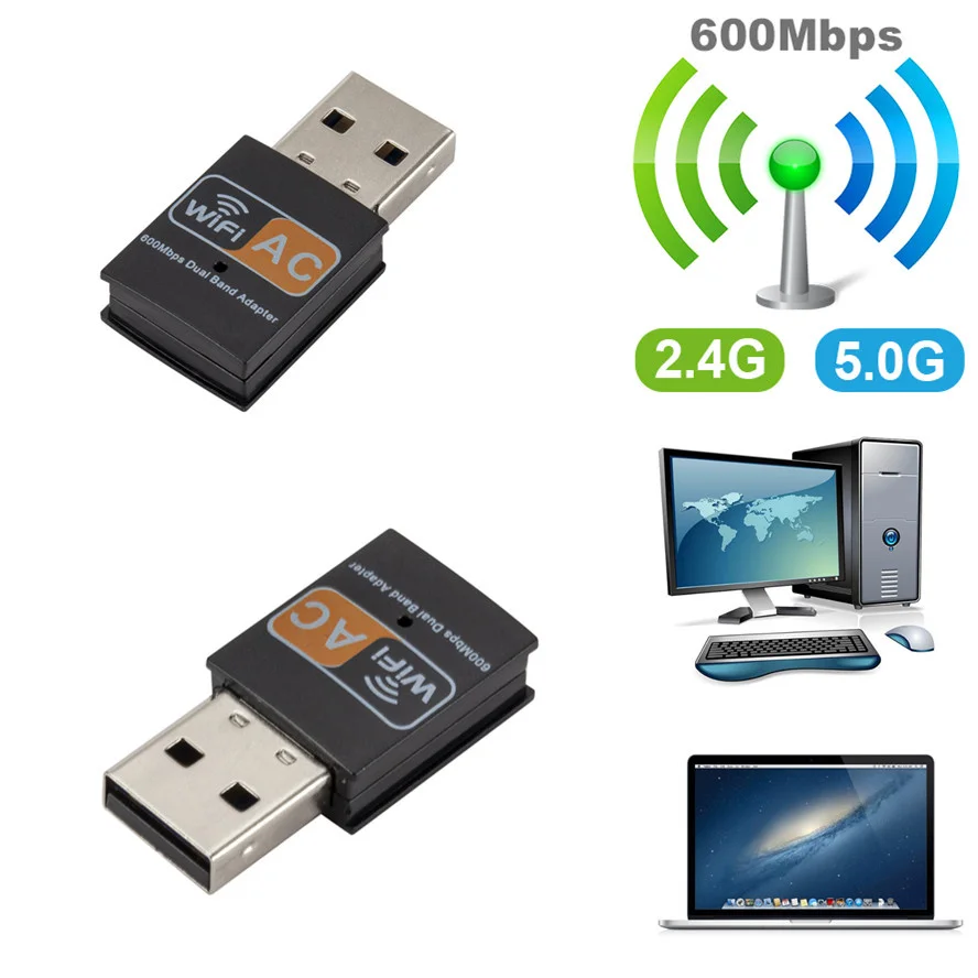 Двухдиапазонный USB Wi Fi адаптер 600 Мбит/с Bluetooth 802.11ac Мини ключ портативная сетевая