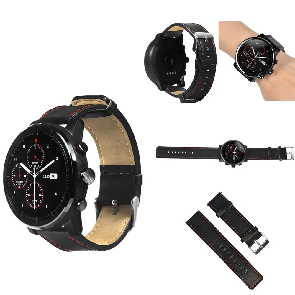 Сменный кожаный ремешок в стиле ретро для часов Huami Amazfit 2/2S 22 мм быстросъемный