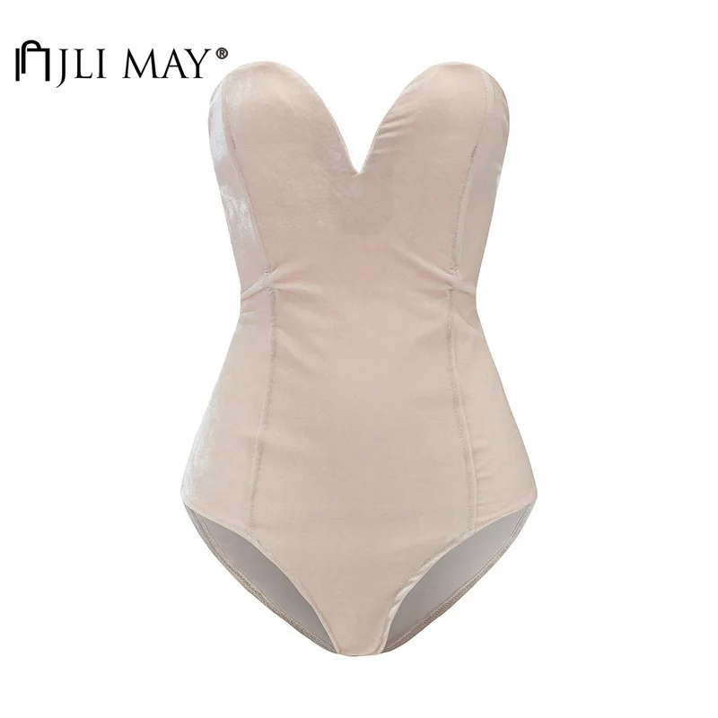 

JLI MAY Velvet Bodysuit Romper Sexy Skinny V-Neck Body Suits One Piece Outfit Women Club Outfits Womens Fashion Clothes