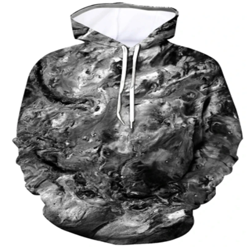 

Men's Top Long Sleeve Hoodie New 3D Tie Dye Black Grey Printed Pattern Casual Men's Hoodie Round Neck