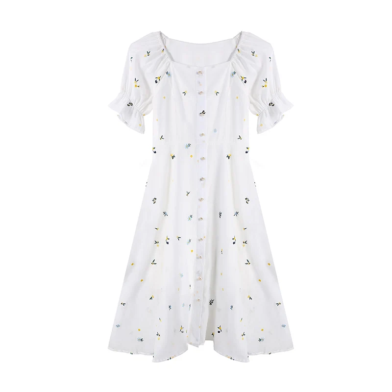 

2021 summer new style simple fashion comfortable first love floral chiffon skirt temperament waist dress women