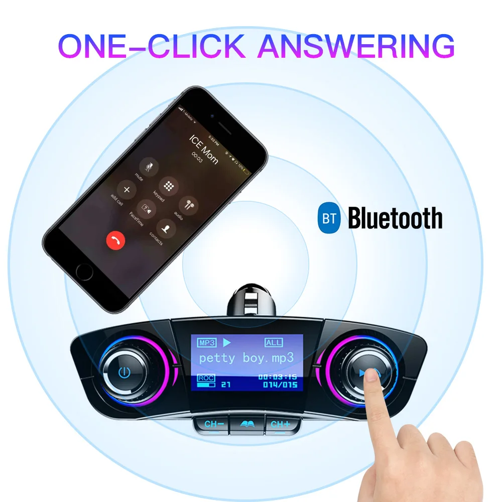 Car Handsfree Wireless Bluetooth Kit FM Transmitter LED Audio MP3 Player Dual USB Charger FM TF Aux in Modulator Car Accessories