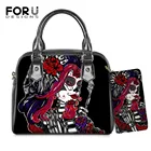 FORUDESIGNS Готический мешок для женщин Goth Sugar Skull Girls, Женская Повседневная сумка через плечо из ПУ кожи и кошелек Bolsa Femme