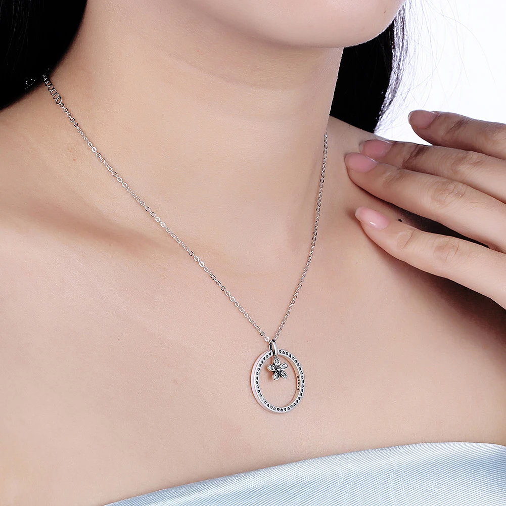 

925 Silver Lady Ring Romantic Flower Pendant With Zircon Ring Dual Purpose Accessories Fashion Creative Hand Jjewelry Gift