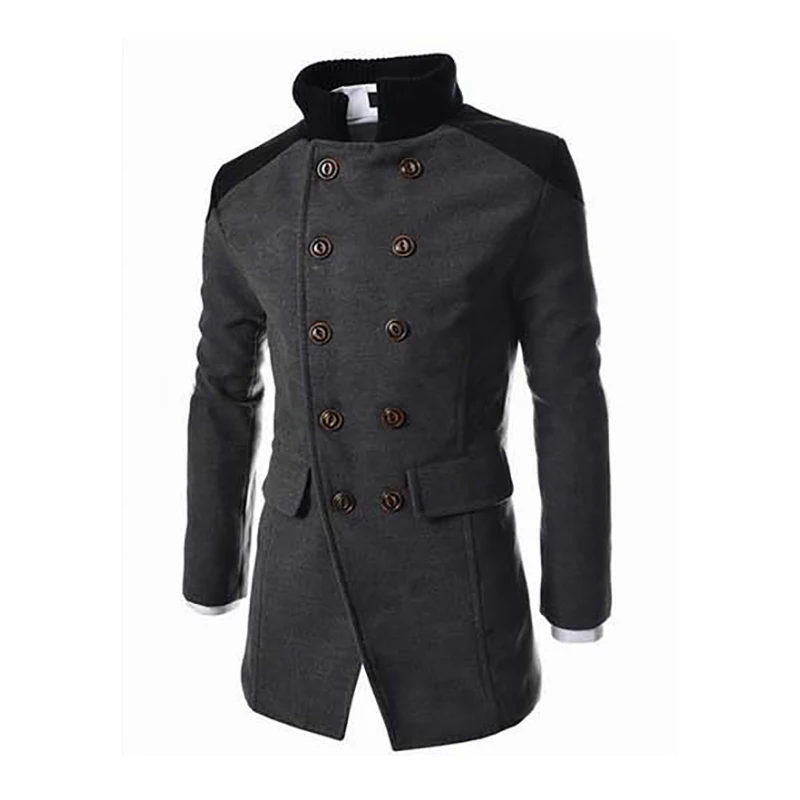 

New English Style Jackets For Men Autumn Winter Mandarin Collar Wool Blend Double Breasted Coat Thick Overcoats Dropshipping