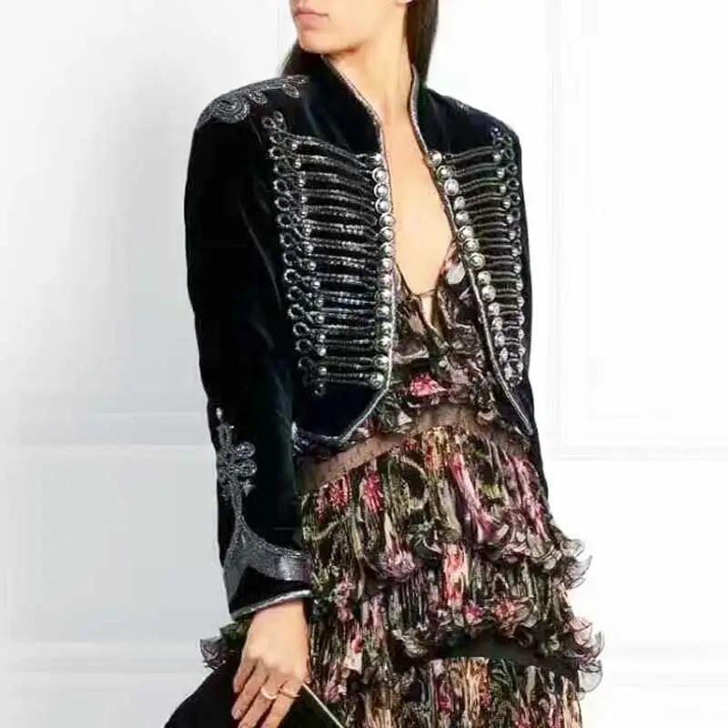 Богемный Вдохновленный украшенный обрезанный Бархатный жакет с длинными