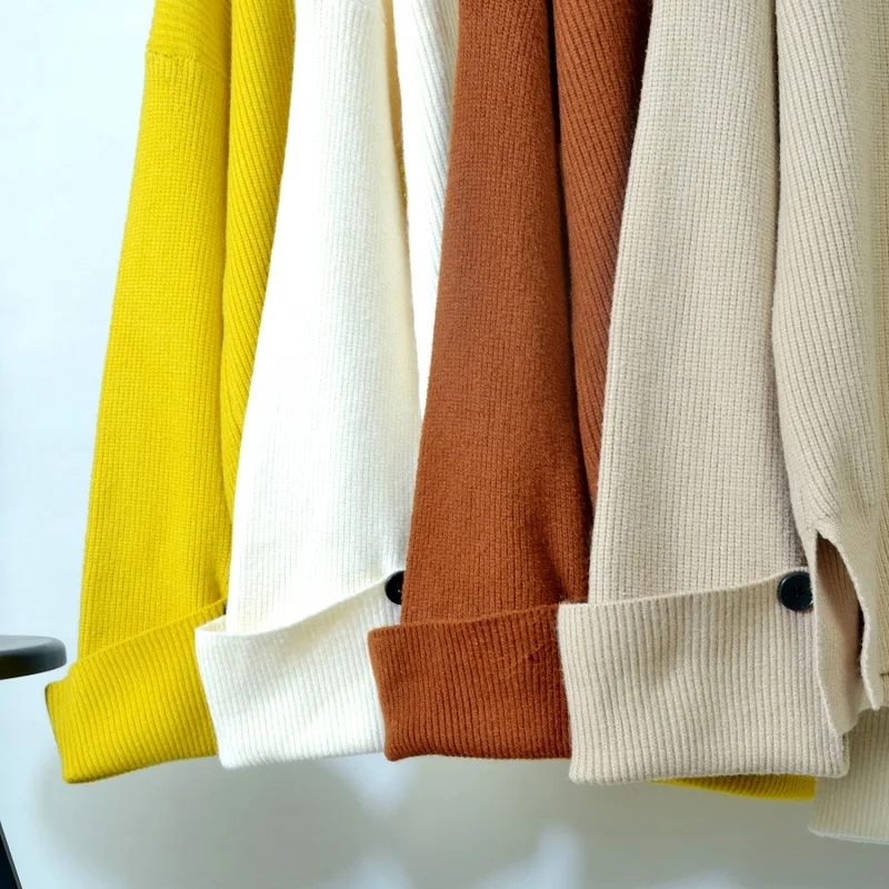 

AECU Women's Sweater Casual Loose Long Sleeve Jacket Women Sweater V Neck Knitted Jumpers Crocheted Pullovers Sweatshirts