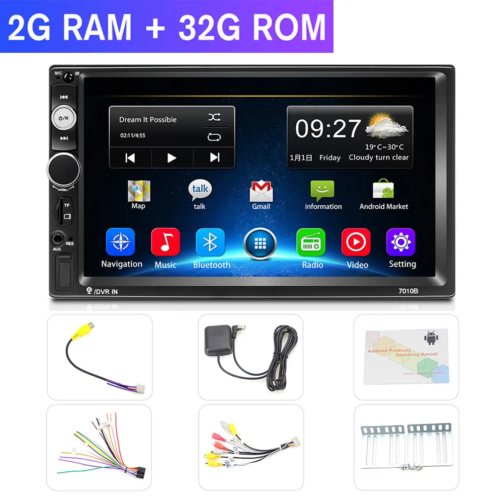 Podofo 2 Din Android автомобильный Радио мультимедийный плеер din GPS Wifi Авторадио для