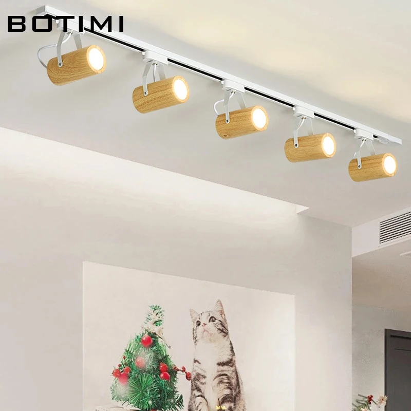 BOTIMI Adjustable Modern 220V LED Ceiling Lights Wooden Tracking Ceiling Lamp Coffee Shop Surface Mounted Kitchen Lighting