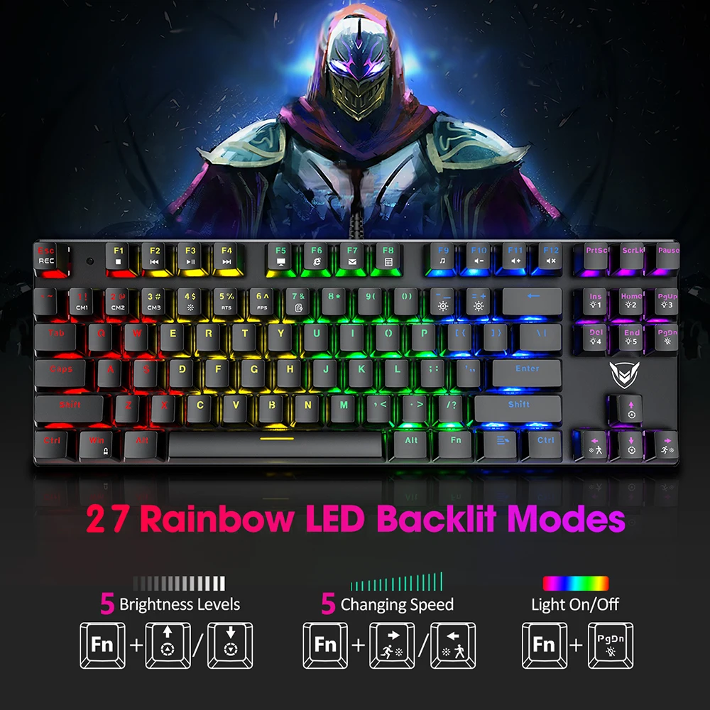 PICTEK PC244 Проводная игровая клавиатура механическая RGB светодиодный USB синий