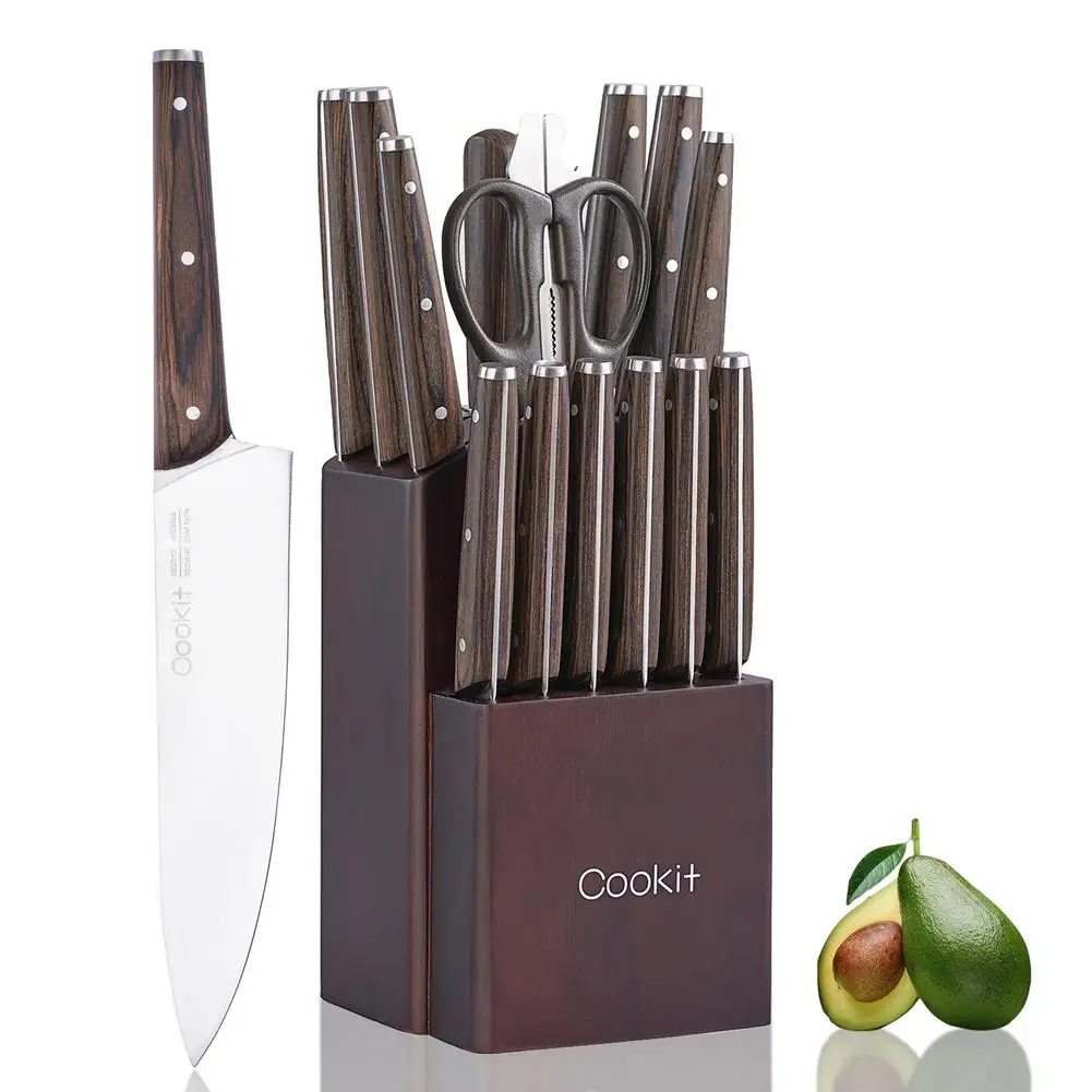 

15PCS Kitchen Knife Sets Stainless Steel 5 7 8 Inch Chef Santoku Knife Utility Steak Slicing Knives Steel Sharpener Cooking Set