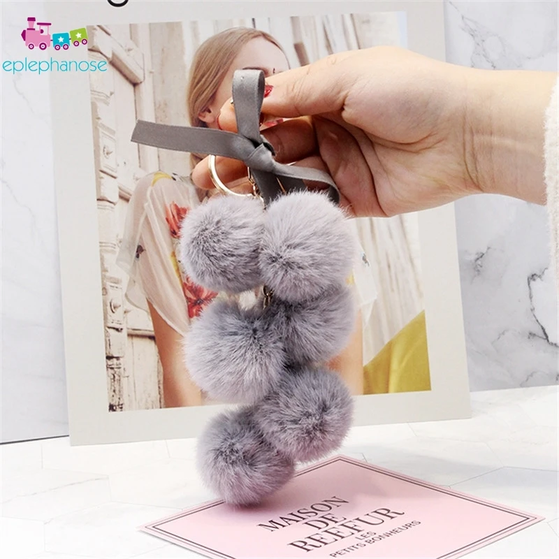Pompom keychain doll Grapes Fluffy Ball Plush Toys Key Chain Faux Rabbit Fur Bag Car Pendant fruit and vegetables stuffed toys | Игрушки и