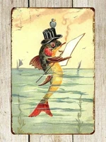 greetings dressed fish in top hat smoking metal 20x30 tin sign cheap wall prints