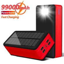 99000mAh Solar Power Bank Large Capacity Portable LED 4USB Outdoor Travel External Battery for IPhone Samsung