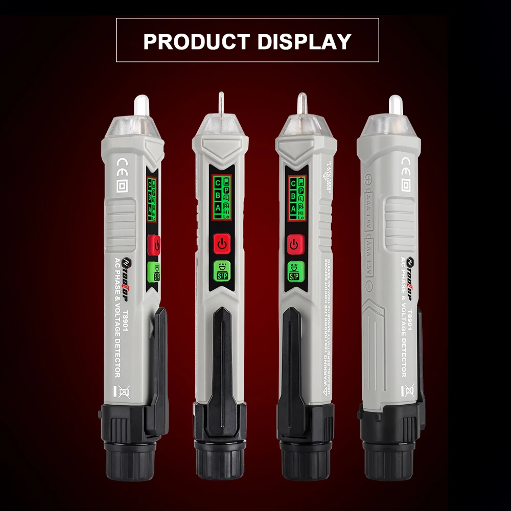 

TOOLTOP T8901 Portable Handheld AC Phase Voltage Detector 12/48 -1000V Voltage Tester Non-contact Intelligent Induction Test Pen