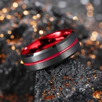 2021 classic 8mm mens red groove beveled edge black tungsten men wedding rings black brushed male bridal engagement ring
