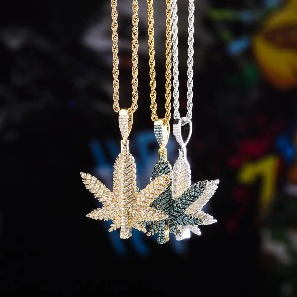 JINAO New Maple Leaf in Three Colors Iced out Necklace&ampPendent Cubic Zircon Shiny Hip Hop for Men Women Gift | Украшения и