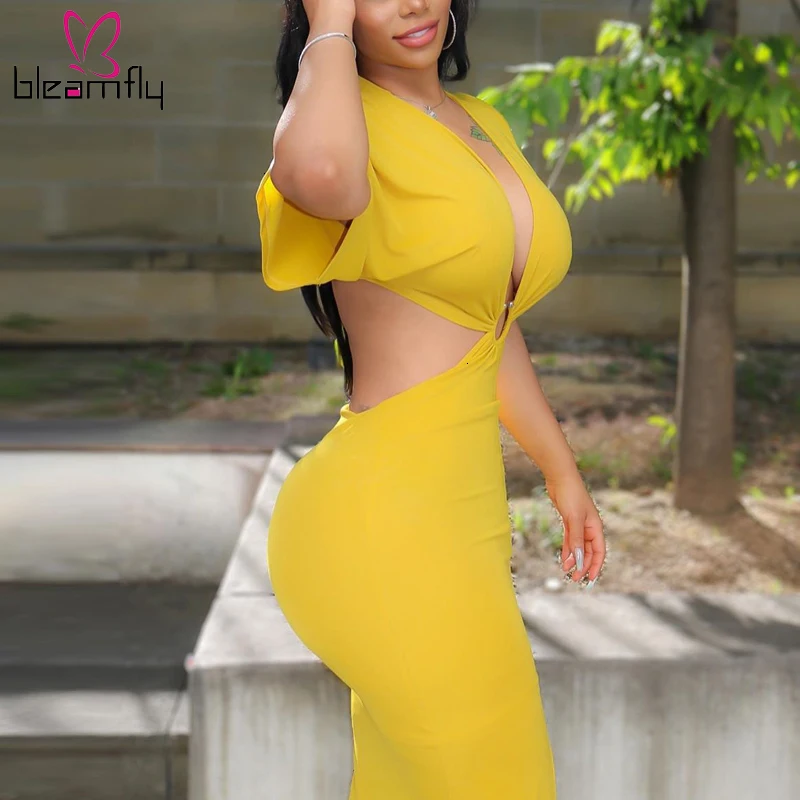 Женское сексуальное однотонное облегающее платье с v образным вырезом лето осень