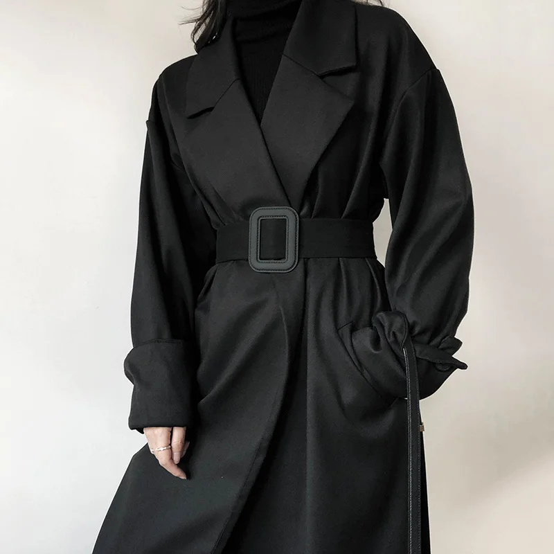 Женская одежда ветровка длинная Осенняя Корейская свободная британский стиль