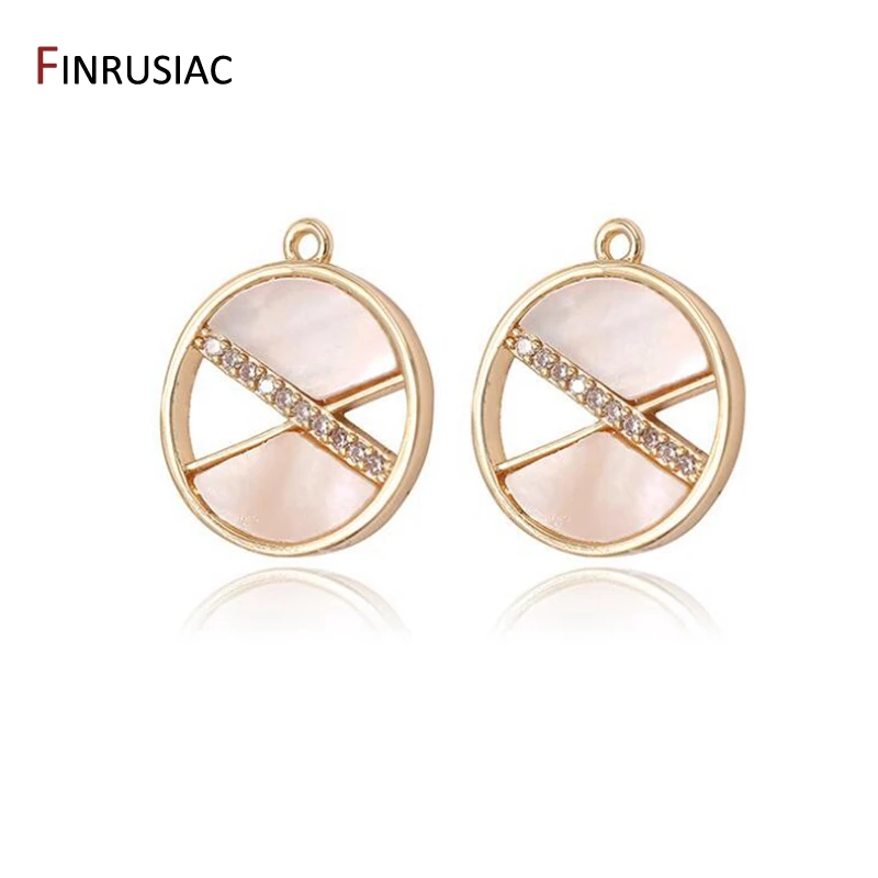 

2020 New Design Fashion Round Charms Inlaid Zircon Rhinestone and Pink Shell Designer Charms For Jewelry Making DIY Craft