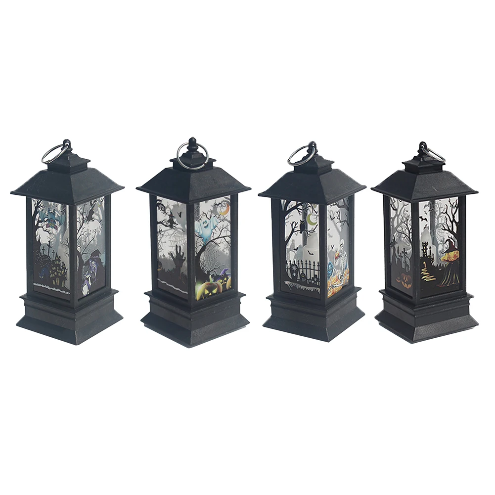 Маленький ветровой фонарь на Хэллоуин лампа с пламенем маслом свеча черным углем