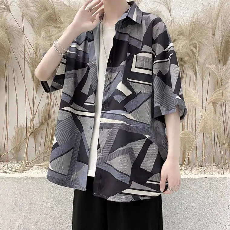 men shirts Summer Letter Printing Loose Short-Sleeved Men's Shirt Tops Oversized Casual Harajuku Style Hawaii Tops Beach Shirt