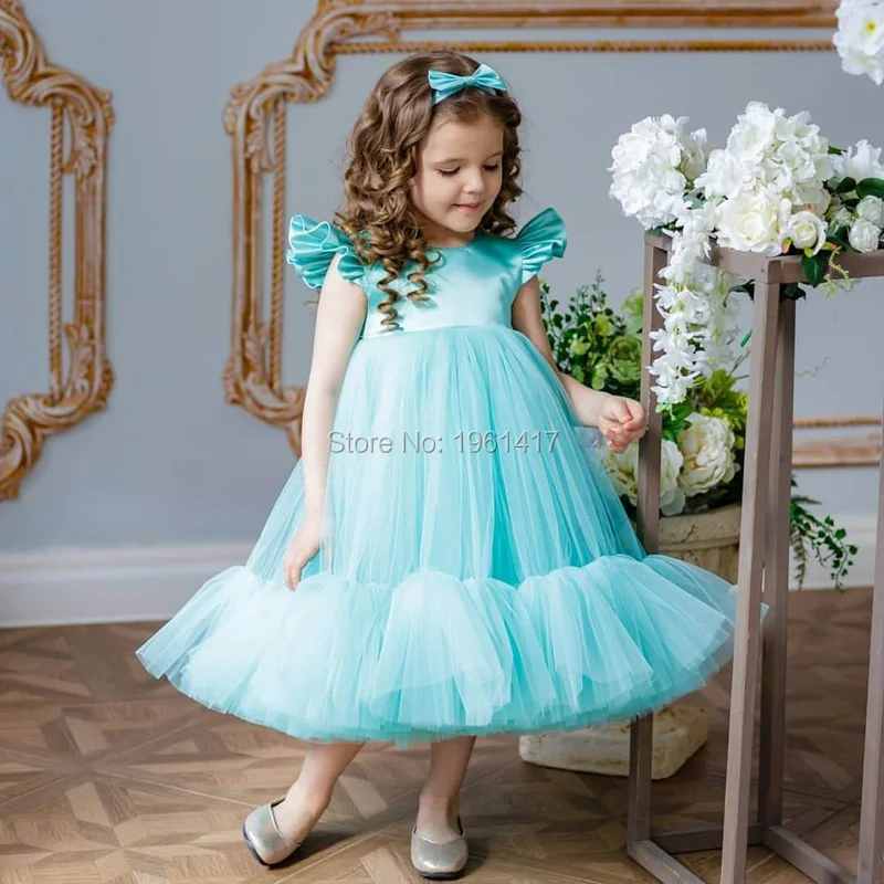 

2020 Girl Kid Organza Flower Party Bridesmaid Sequins short sleeve Dress Wedding Pageant Prom Long Dresses AG0143