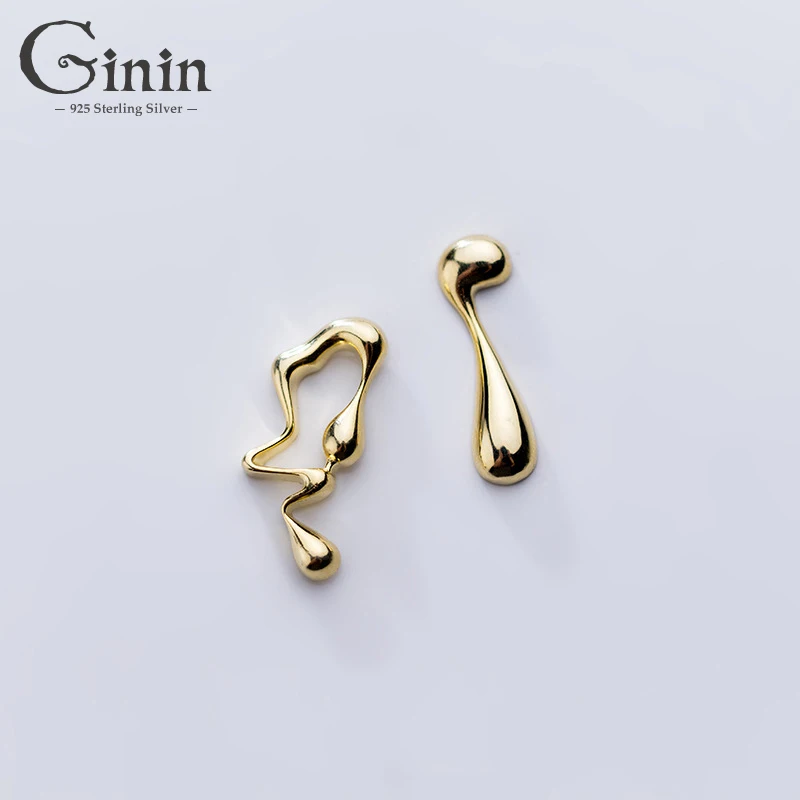 

Ginin 100% 925 Sterling Silver Stud Earrings Korean Stylish Water Earrings Simple Personality Irregular Earrings for Women