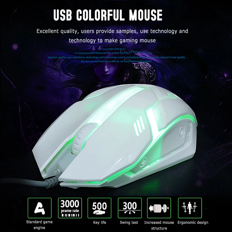 Colorful Computer Mouse Gamer Ergonomic Gaming USB Wired Game Photoelectric Mause Silent Mice With LED Backlight For PC Laptop