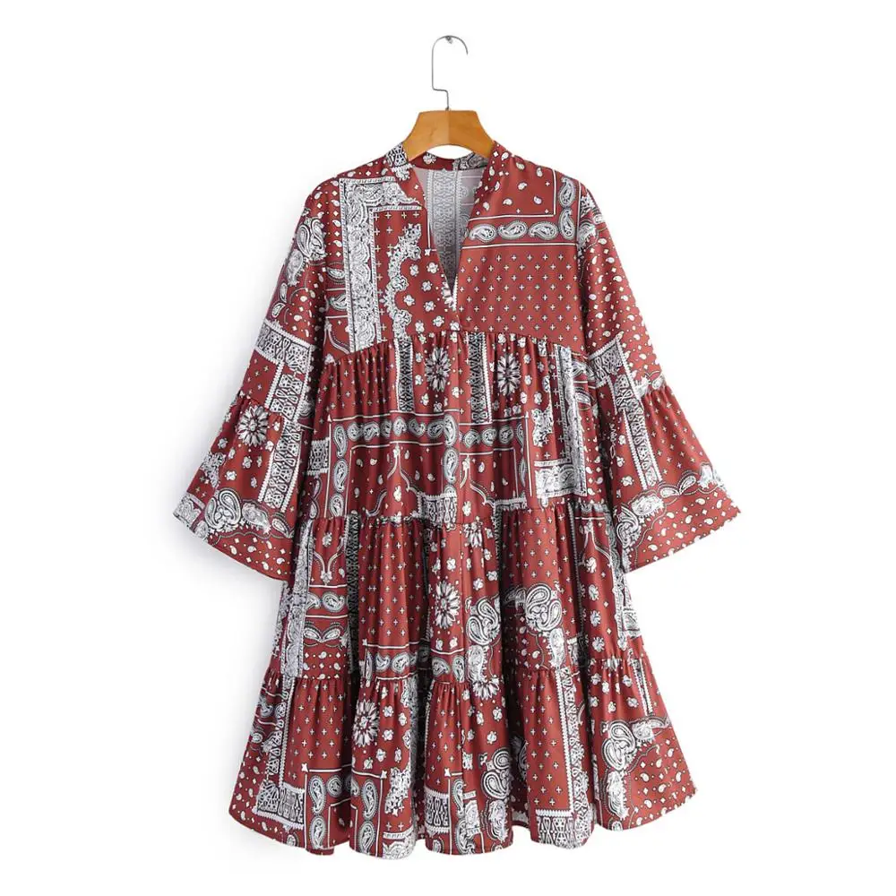 Женское платье кимоно повседневное мини с v образным вырезом кешью орехами и