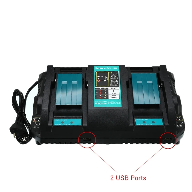 

Зарядное устройство с двумя USB-портами для Makita 7,2 в 14,4 в 18 в DC18RD DC18RC BL1860 BL1840 BL1830 4A